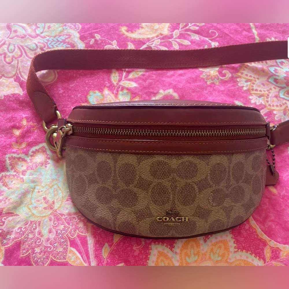 Coach Belt Bag Coated Canvas Signature Monogram Tan Rust Fanny Pack 39937 - Picture 13 of 14